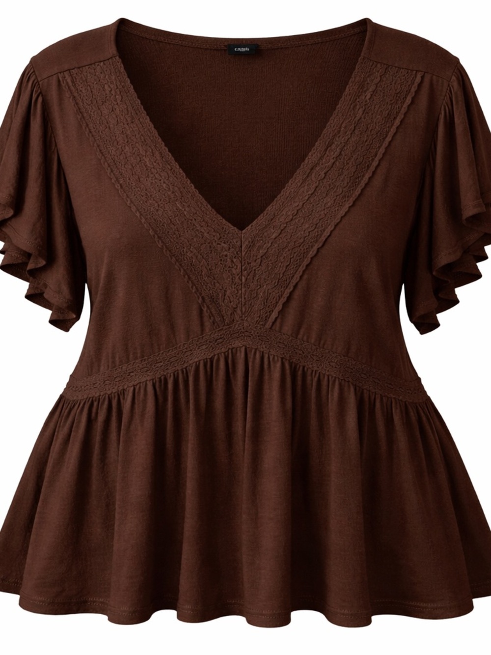torrid Brown V-Neck Lace-Trim Tunic